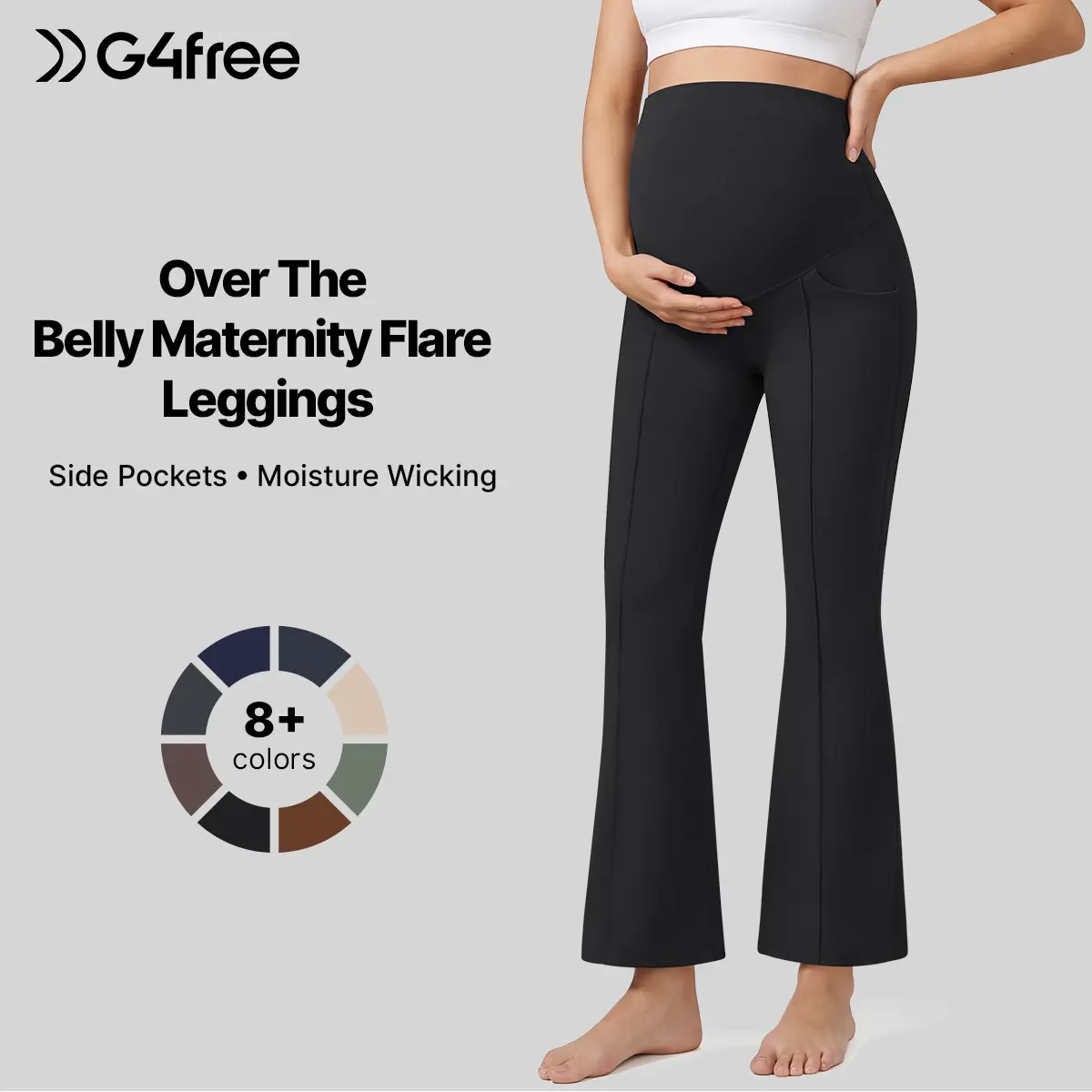G4Free EverGoing Maternity Flare Leggings with Pockets Over The Belly Pregnancy Work Ankle Pants 25''/27''/29''