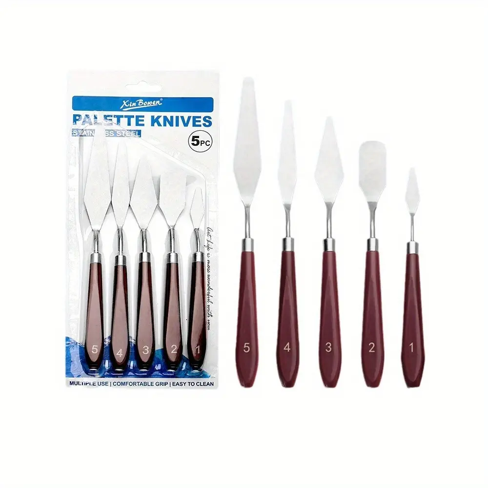 5pcs Palette Knife, Stainless Steel Painting Knife Set, Flexible Spatula Pallet Knife, Metal Artist Knives, Oil Painting Accessories Color Mixing Scraper for Oil, Canvas, Acrylic Painting, Art Materials, Artist Supplies