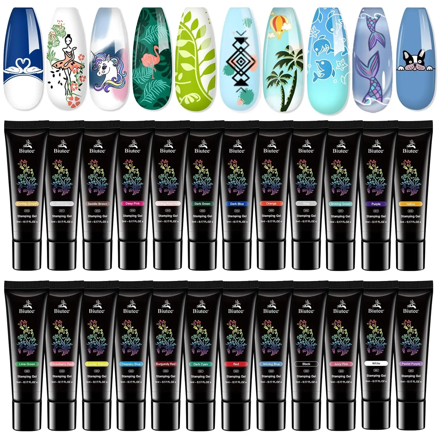 Biutee Nail Stamping Polish Gel Pack of 24 Colors 5ML UV LED Special Polish Gel Printed Nail Polish Gel Gel Polish for nail stamping plate Gift Nail Art Nail Care Manicure Cutics Cosmetic