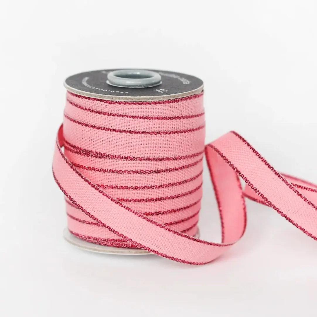Metallic Edge Cotton Ribbon - Pink & Berry