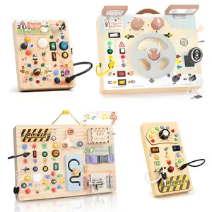 Joyreal Busy Board, Montessori Toys, Wooden Busy Board with LED Light Up Switch,  Learning Sensory Travel Toys, Valentine's Day Gifts Idea for Kids