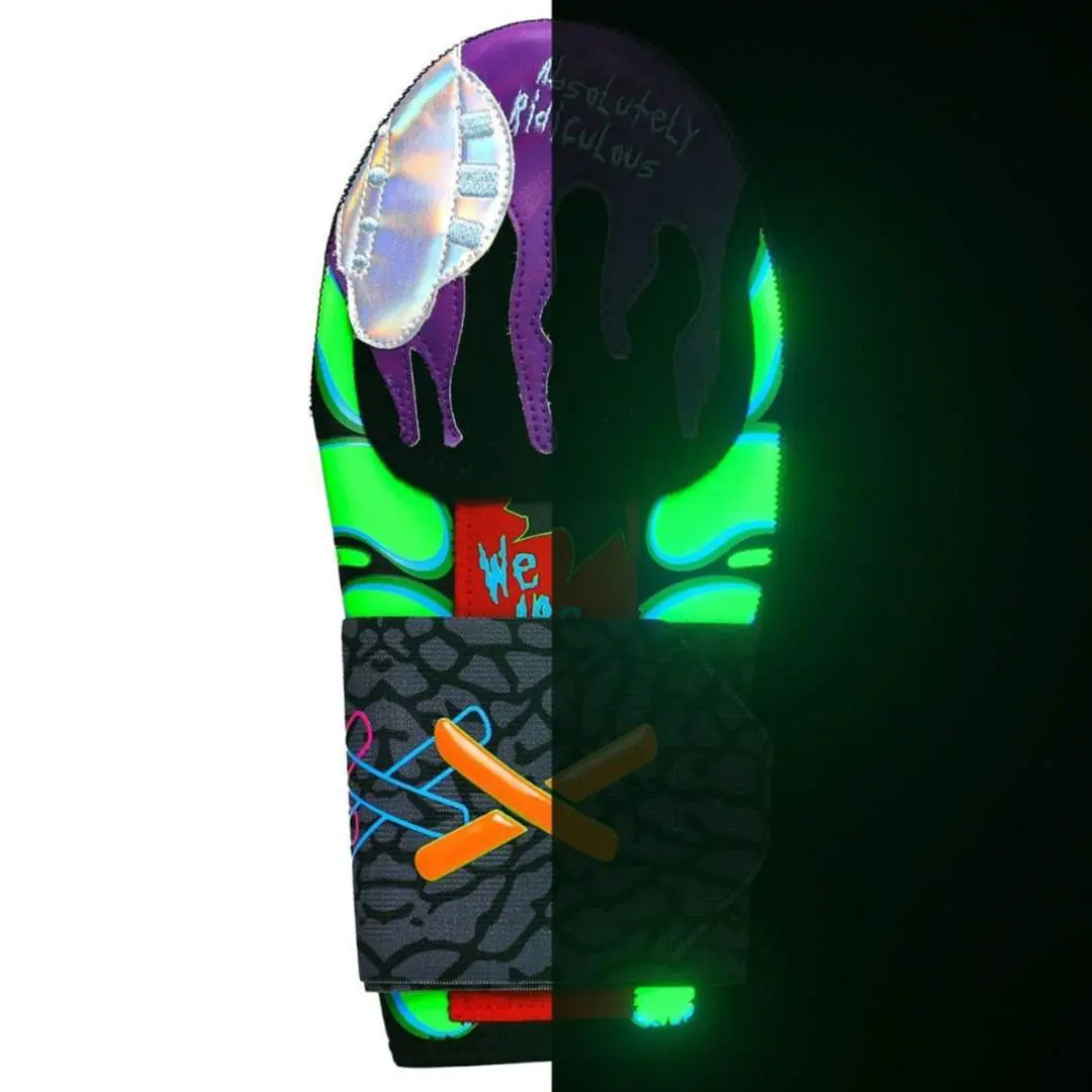 Baseball Sliding Mitt, Glow in the Dark Drip Pattern Design, Hard Shells on Palm & Backside, Metal Wrist Guard for Base Paths, Protective Plates, Solid Fit