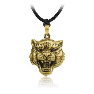 Monologue Animal Series Retro Gold Trendy Tiger Shield Tiger Head Necklace