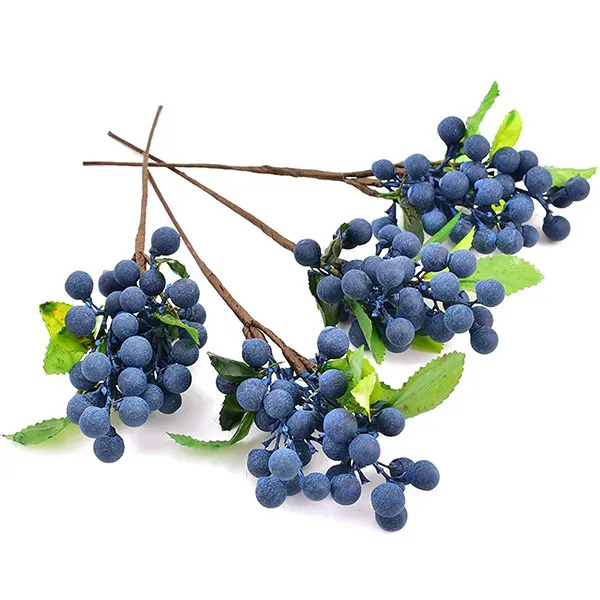 4pcs Realistic Stemmed Simulated Blueberries - 0.4in Diameter Decorative Artificial Fruit Ornaments for Casual DIY Crafts, Birthday Decor, Bridal Flower Bouquets (Home Supplies), Sturdy