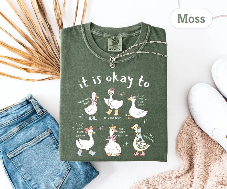Goose It is Okay to Shirt Comfort Colors, Mental Health Tee, Therapist Gift, Goose Lover Gift, Motivational Shirt, Self Love Inspirational Shirt, Positive Mental Health Tee