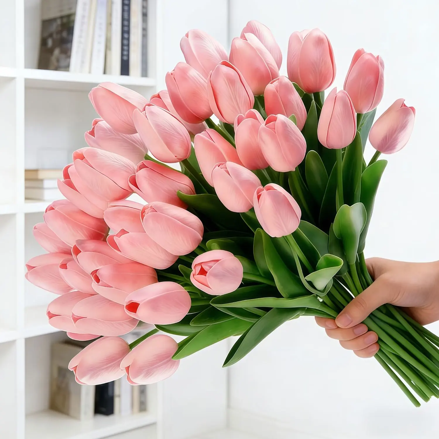 20 pieces of artificial tulip flowers (made of polyurethane) - pink tulips, 13.5 inches in size, Decorative Bouquet, Artificial Flower Set, Decorative Fake Flowers. Suitable for Mother's Day, Easter, and spring decorations for home and kitchen.
