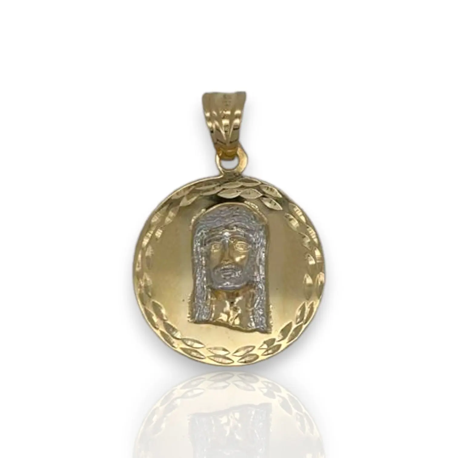 Jesus Two Tone Medallion Pendant - 14k Yellow Gold
