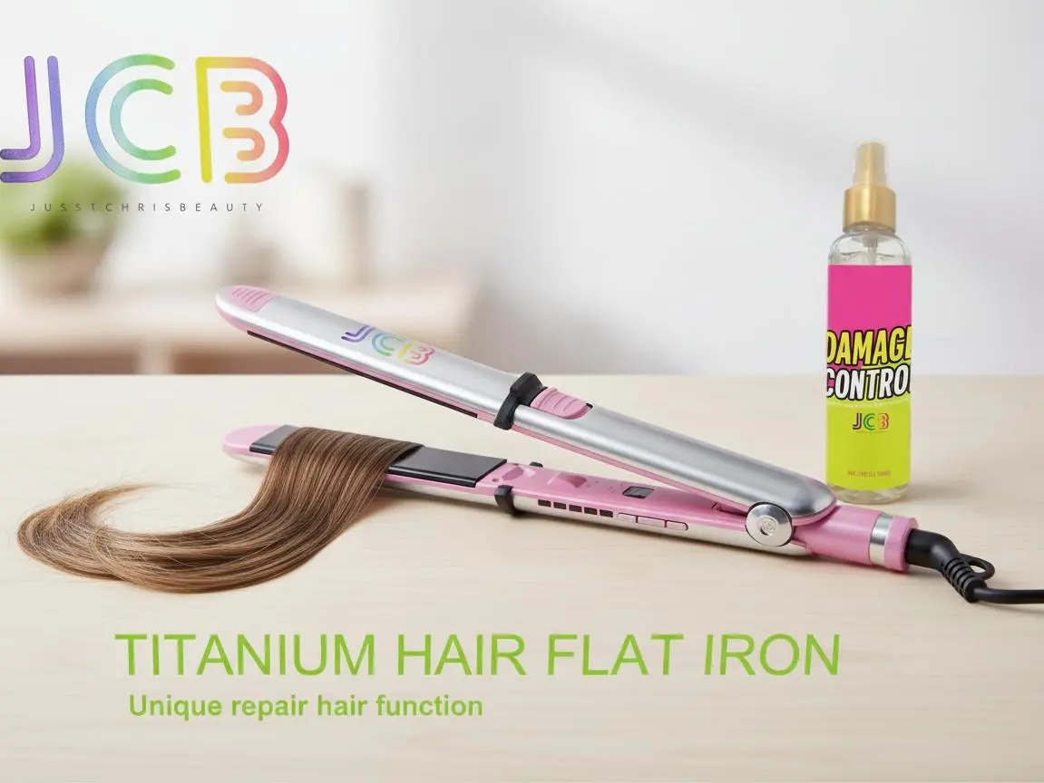 JCB STR8 Pro Titanium Hair Flat Iron & Damage Control Bundle - Versatile Iron for Home & Professional Use with Damage Control Accessory