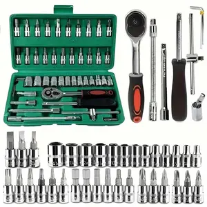 Mechanic Tool Kit, 46/53-Pc Automotive Work Tools Set with 1/4"-3/8"-1/2" SAE & Metric Sockets, Storage Case, Vehicle Accessories, Cars Accessories & Car Stuff (Summervibes Line),father'sdaygifts Ratchet Combination Wrenches