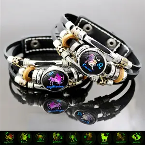 Nandudu Glow-in-the-Dark Zodiac Sign Leather Wrap Bracelet for Women, Adjustable Everyday Jewelry, Ideal Gift for Loved Ones, Bracelets