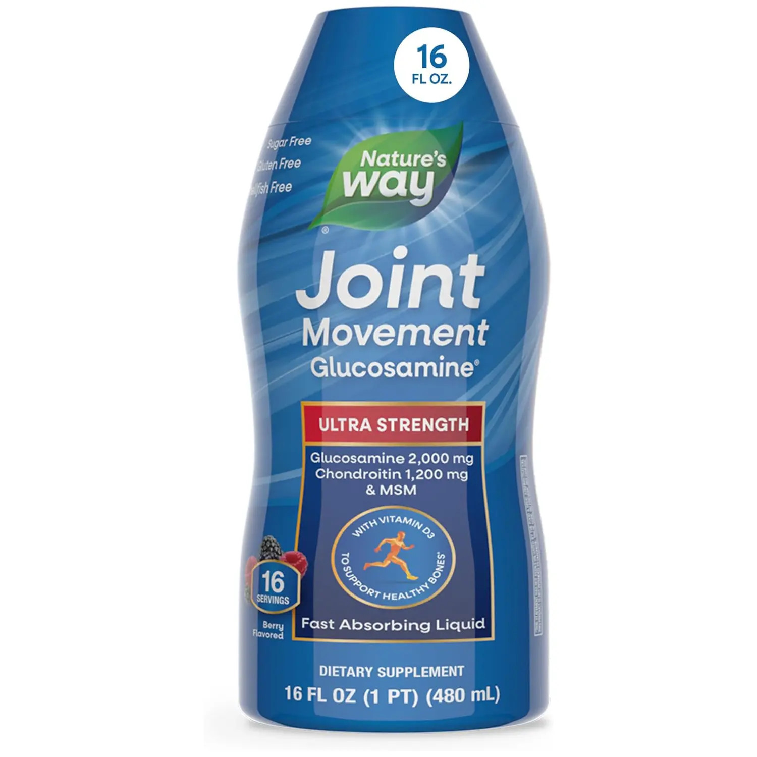 Ultra Strength Joint Movement Glucosamine Liquid with Glucosamine Chondroitin MSM Vitamin D3 and Hyaluronic Acid Fast Absorbing Joint Support Berry Flavor 16 Oz