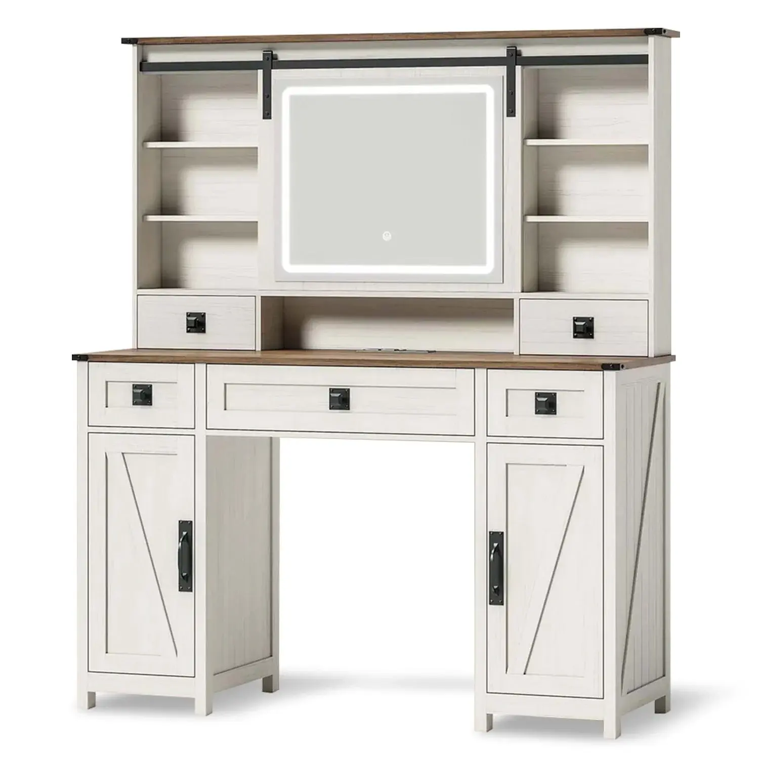 White Makeup Vanity with Sliding Mirror, Built-in LED Lighting, Bright Light, Adjustable Multi-Color Features – LED Vanity Desk, Makeup Storage Desk, Built-In Strip Lighting Makeup Vanities