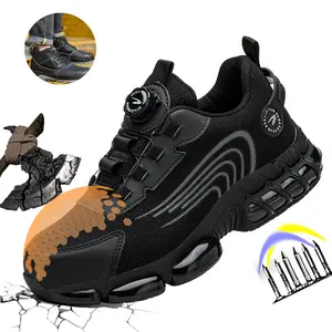Rotary Buckle Men Work Sneakers Protective Shoes Lightweight Safety Shoes Puncture-Proof Anti-smash Steel Toe Shoes all-season outdoor Roofing Shoes