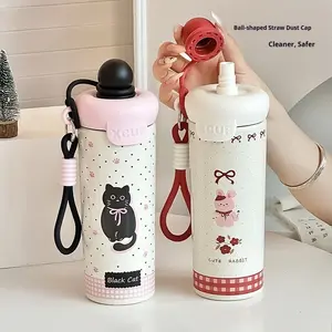 Cute Cartoon Animal Float Ball Cup, 316 Stainless Steel Water Bottle, High Aesthetic Floating Insulated Cup, Student Strap Portable Straw Large Capacity Drinkware, Insulated Flask, Tumbler, Travel Tumbler, Thermal Flask