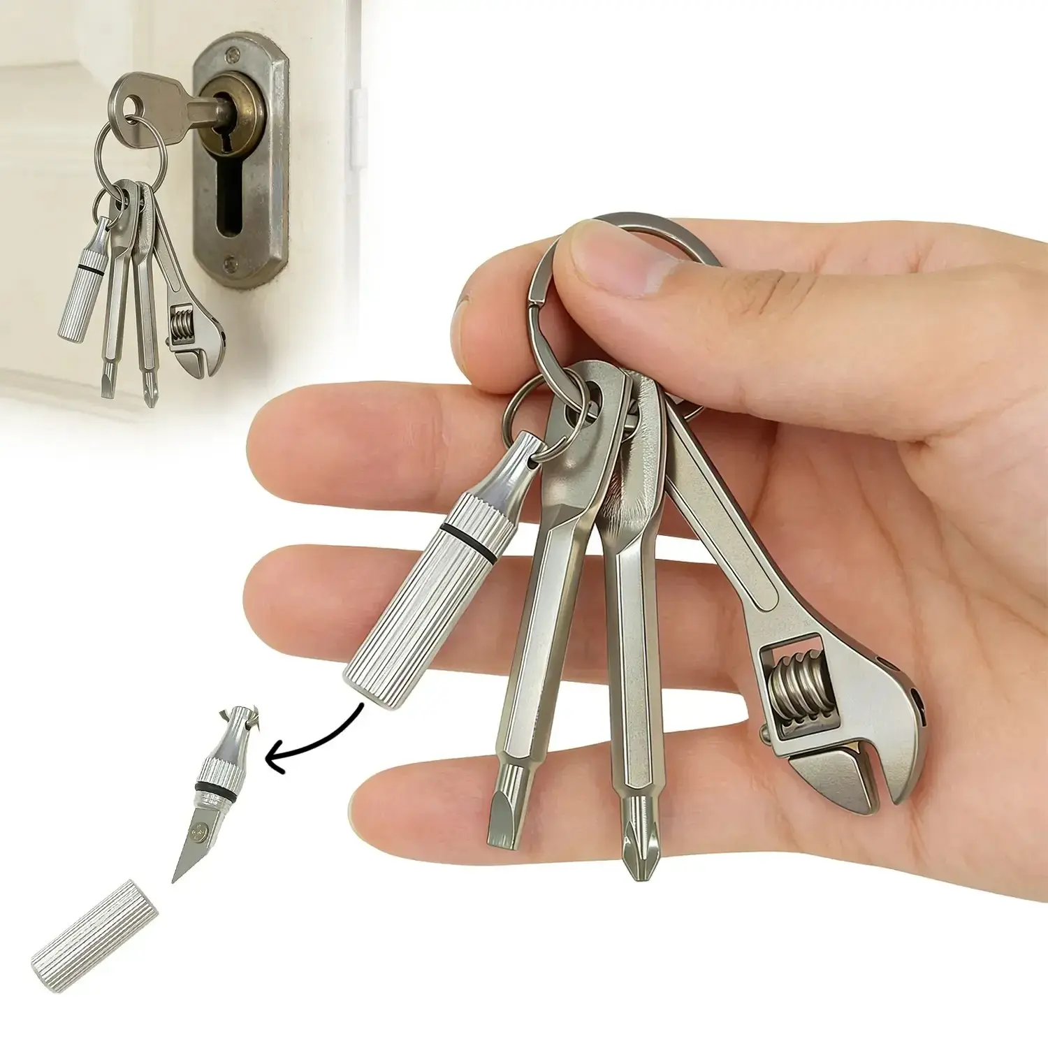 4-In-1 Mini Edc Multi-Tool, Brass Keychain Wrench, Screwdriver & Knife, Compact Survival Gear for Outdoor, Camping & Bike Repair, Multipurpose Tool, Outdoor Multifunctional Tools, Portable Hand Tools