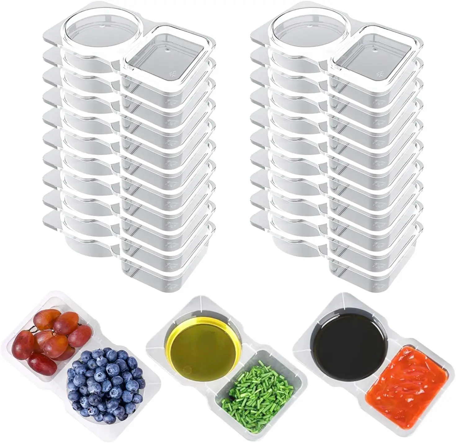 20 Sets Snack Containers Reusable Snack Containers With Lids,2 Compartments Dipping Container For Refrige, Takeaway Sauce Dip Case for Outdoor|Portion
