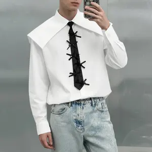 INCERUN Men's/Unisex Romantic Trendy Dramatic Cape Collar Long Sleeve Shirt | Exaggerated Neckline Blouse | Trendy Street, Art Exhibition