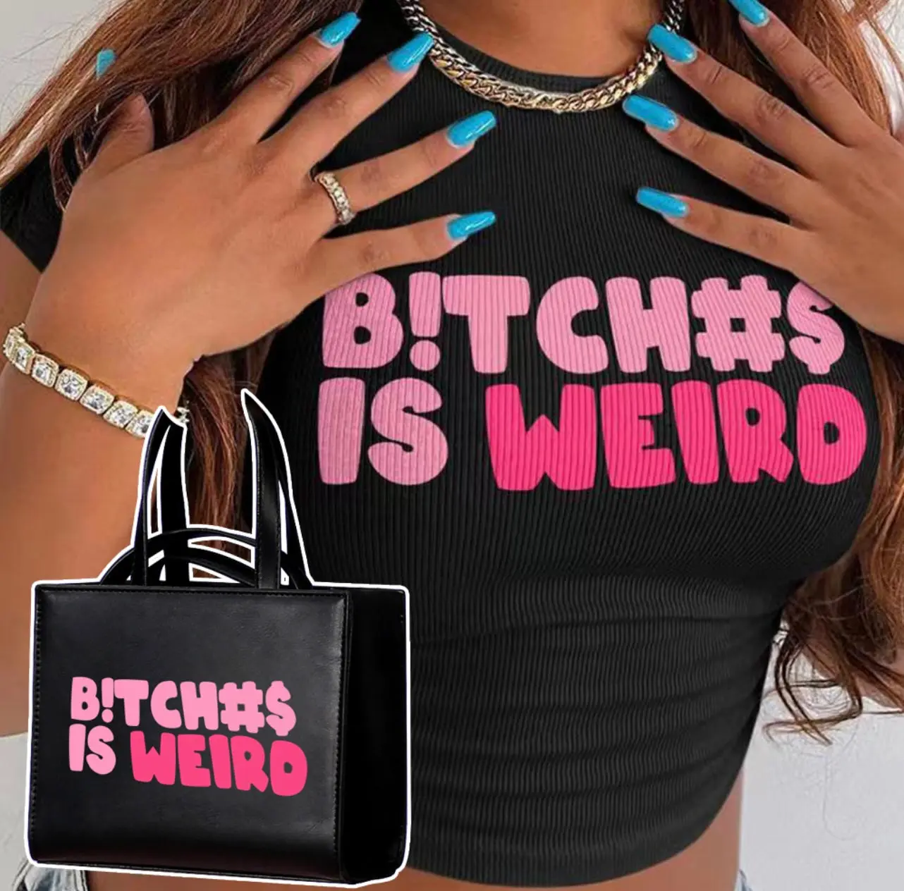 B!Tch#$ Weird Baddie Shirt With Purse Set