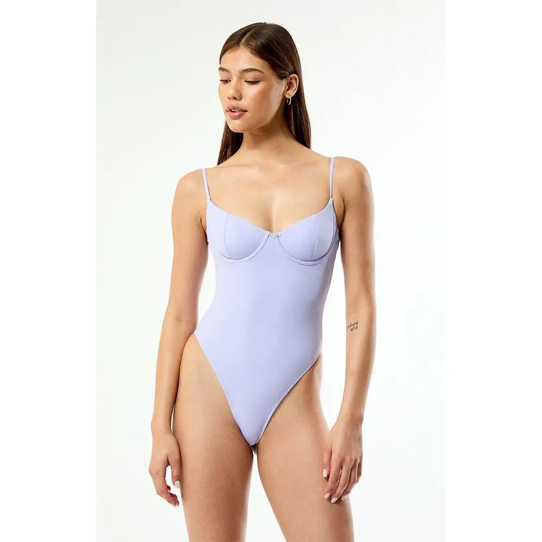 Pacsun Women's Lavender Shine Madison Balconette Underwire One Piece Swimsuit