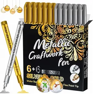12 Pack Metallic Gold Silver Paint Markers Fine Tip Waterproof High Saturation Ink Pens for Black Paper Rock Painting Art Crafts