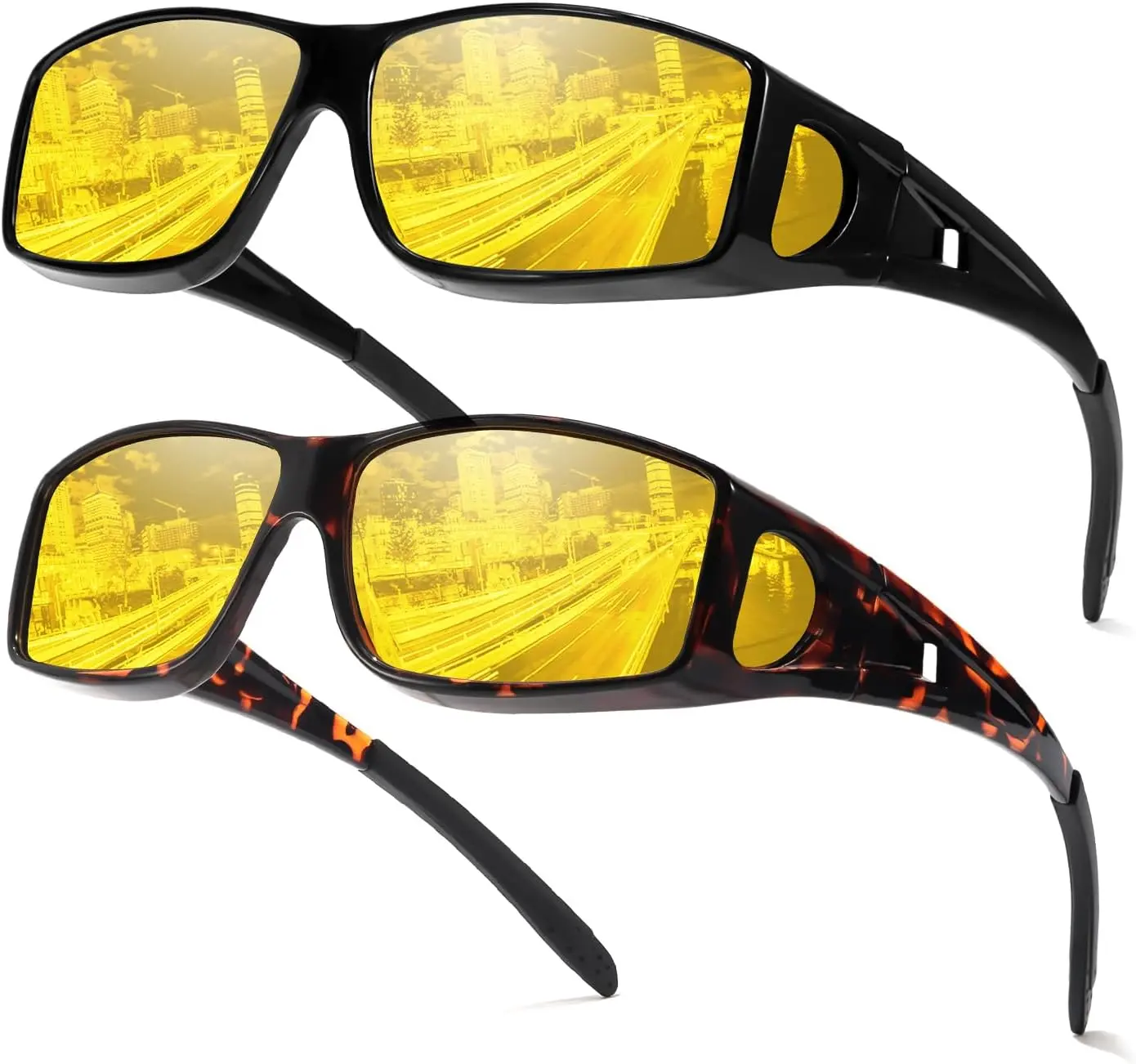 FIMILU 2 Pack Fit Over Glasses Night Vision Glasses for Women Men, Polarized Night Driving Glasses Anti-Glare at Night 0311