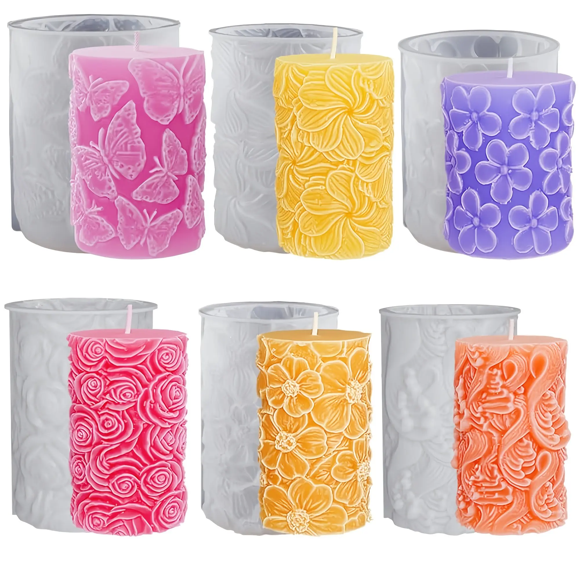 6-Piece Silicone Candle Molds Set, Candle Molds For Candle Making, Butterfly Wave Rose Windmill Flower Daisy Designs, DIY Craft Soap & Aromatherapy Making Tools, Handmade Crafts