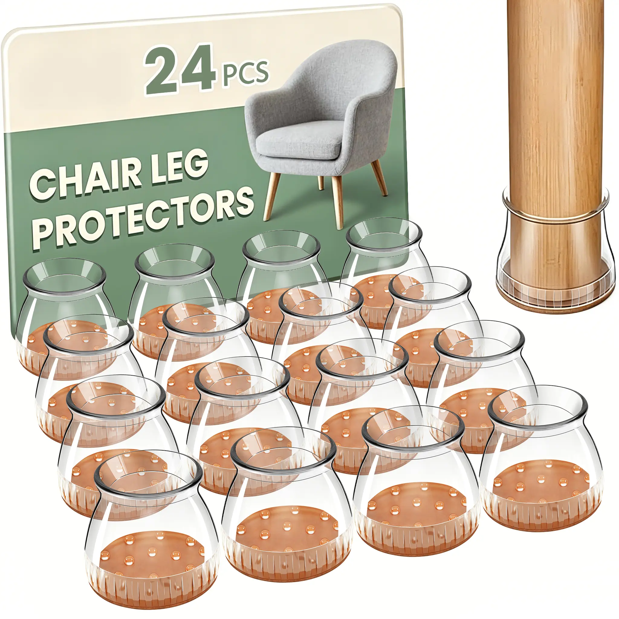 24PCS Upgraded Universal Silicone Furniture Leg Covers with Fused-In Scratch-Safe Felt Pads, Silent Gliding Guards for Bar Stools, Home Office Desks, Fits 0.39"-1.97", Protects Hardwood, Tile, Laminate