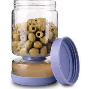 Pickle Jar with Strainer Flip for Pickle Juice Separator from Wet and Dry, Upgrade -grade ABS Lid and  Hourglass Pickle Jar for Airtight  Storage, Haze Blue
