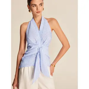 Striped Halter Tie Top