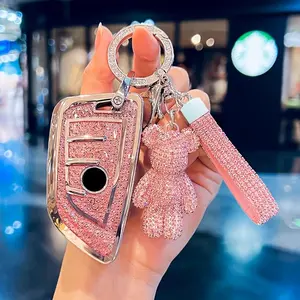 for BMW Key Fob Cover with Leather Keychain,for BMW 2 5 6 7 Series X1 X2 X3 X5 X6 X7 Premium Soft TPU Key Fob Holder