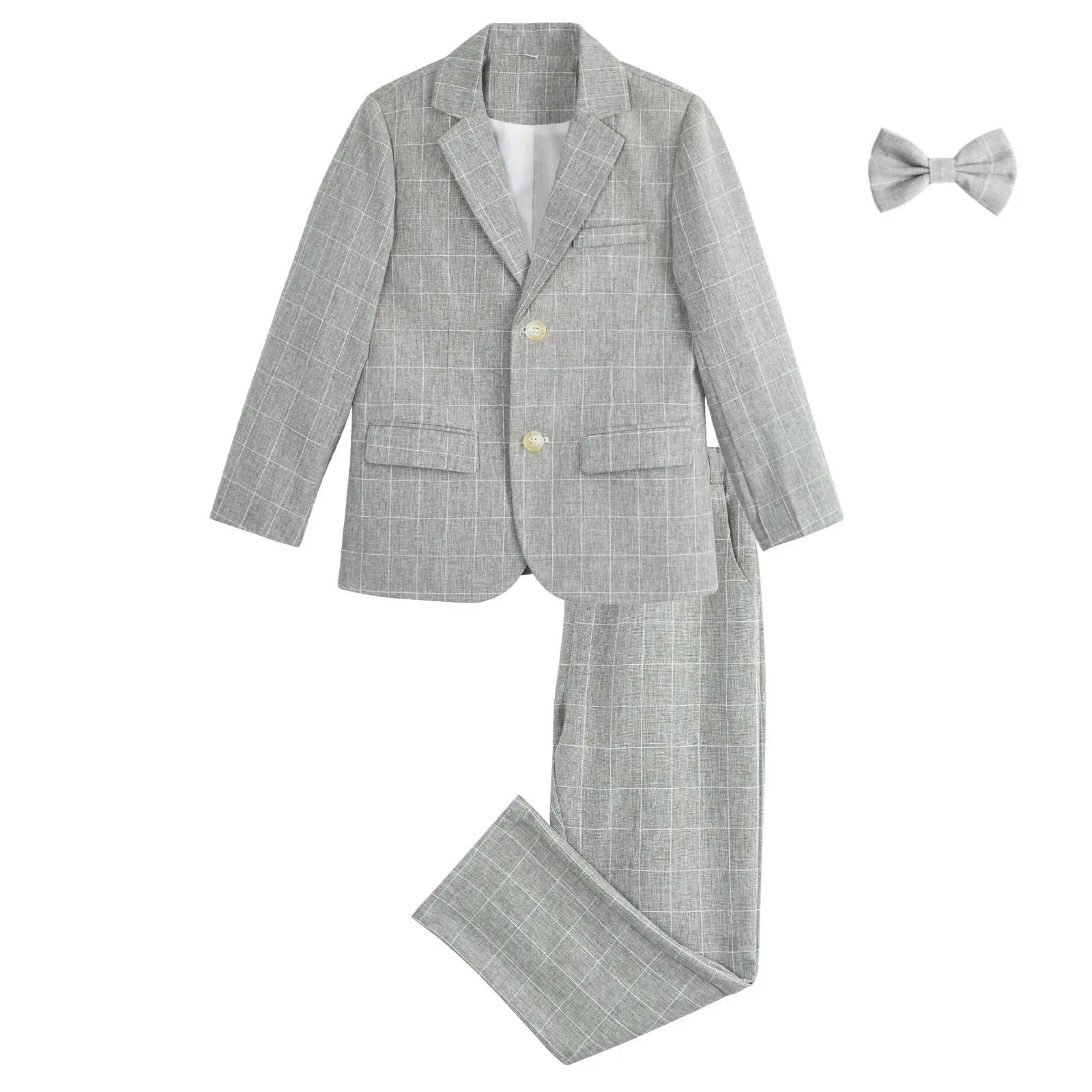 Elegant Boys' 3-Piece Wedding Ring Bearer Suit Set - Plaid or Striped Blazer, Suit Pants, Bow Tie, Elegant Boys' Suits