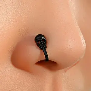 Vintage Style Gothic Black Skull Shape Clip On Nose Ring - Fake Piercing for Edgy Look