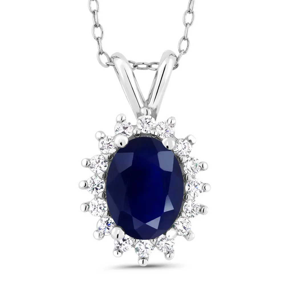 Gemstone Birthstone Halo Pendant Necklace for Women | 925 Sterling Silver | Oval 8X6MM | With 18 Inch Chain | Fine Jewelry Gifts for Mom Wife Her
