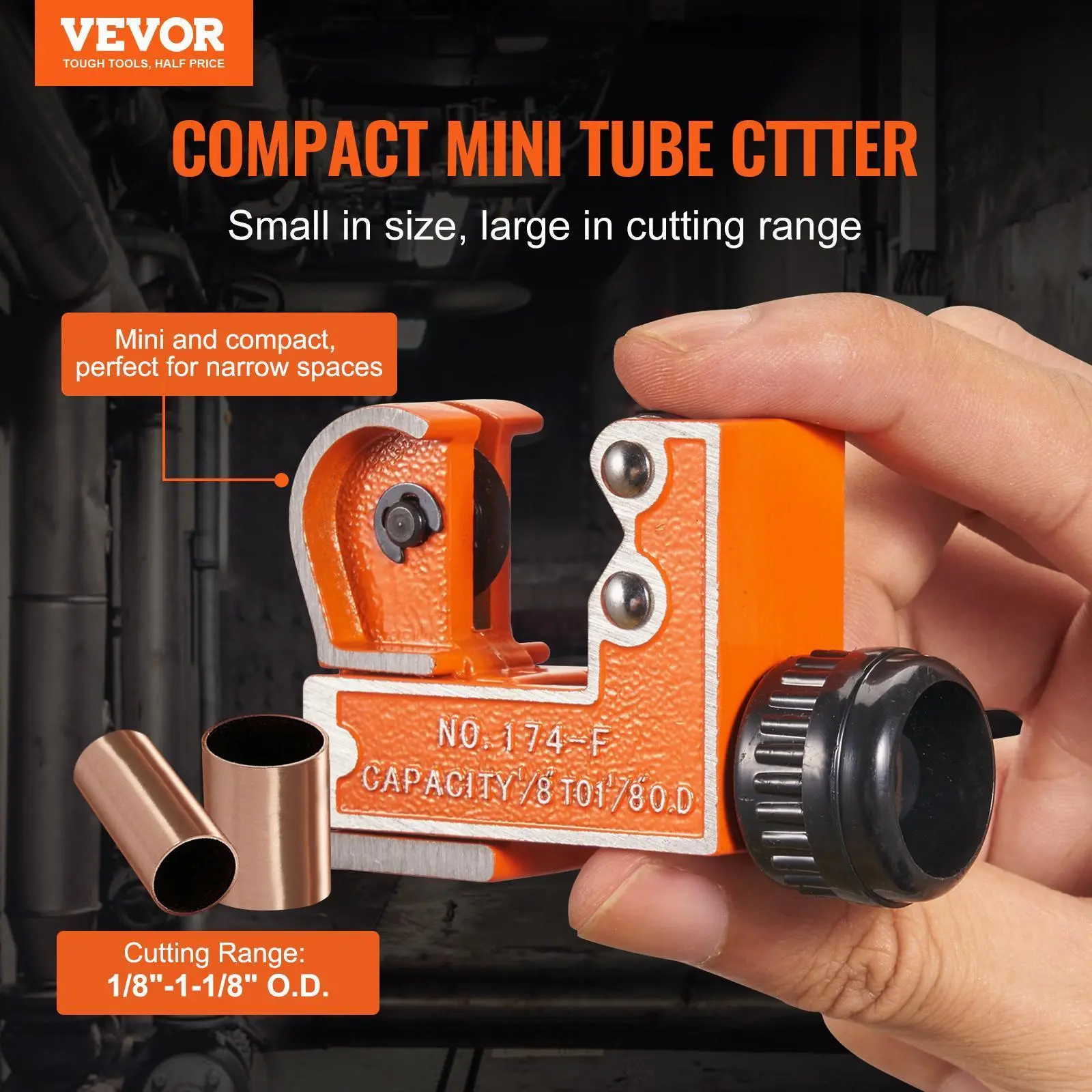 【Summerfinds】VEVOR Mini Tubing Cutter, 1/8" - 1-1/8" O.D. Mini Copper Pipe Cutter, Heavy Duty Compact Tube Cutter Tool with High-Speed SKD Blade for Copper, Aluminum, Galvanized, Plastic Pipes