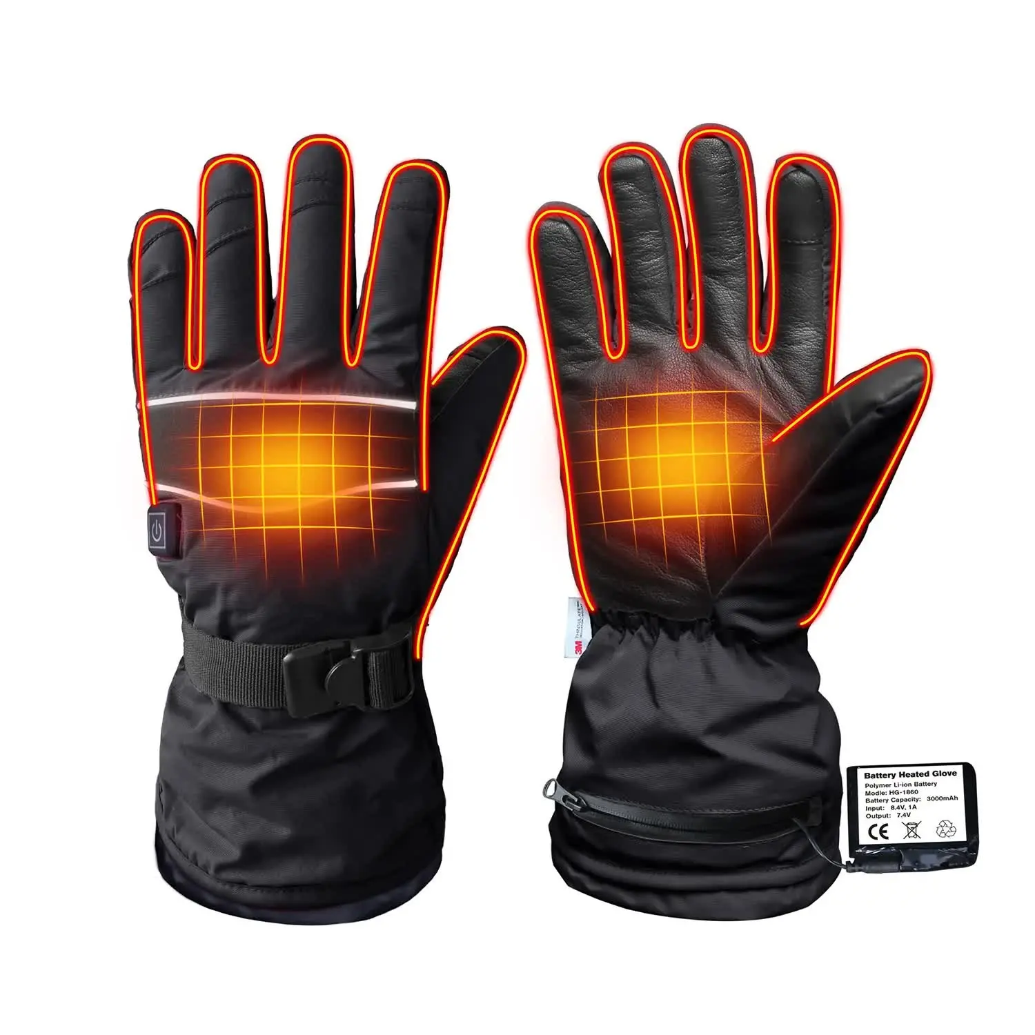 EvridWear Outdoor Heated Ski Gloves - 9-Hour Battery-Powered Warmth, Waterproof, Touchscreen-Ready, 3 Heat Levels, 3M Thinsulate, Goatskin & Neoprene, Black