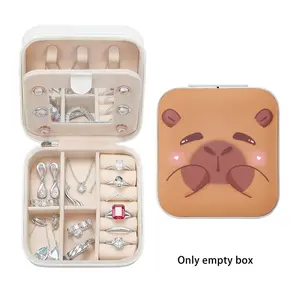 Portable Travel Jewelry Box, Cute Capybara Girls Mini Jewelry Case for Rings Bracelets Necklaces, Girl Stuff Durable Graduation Gift, Multi Compartment