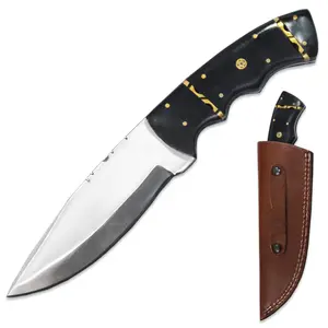 DEER CREEK DC 778-BK 10" Hunting Knife, Black Acrylic Handle, with Leather Sheath