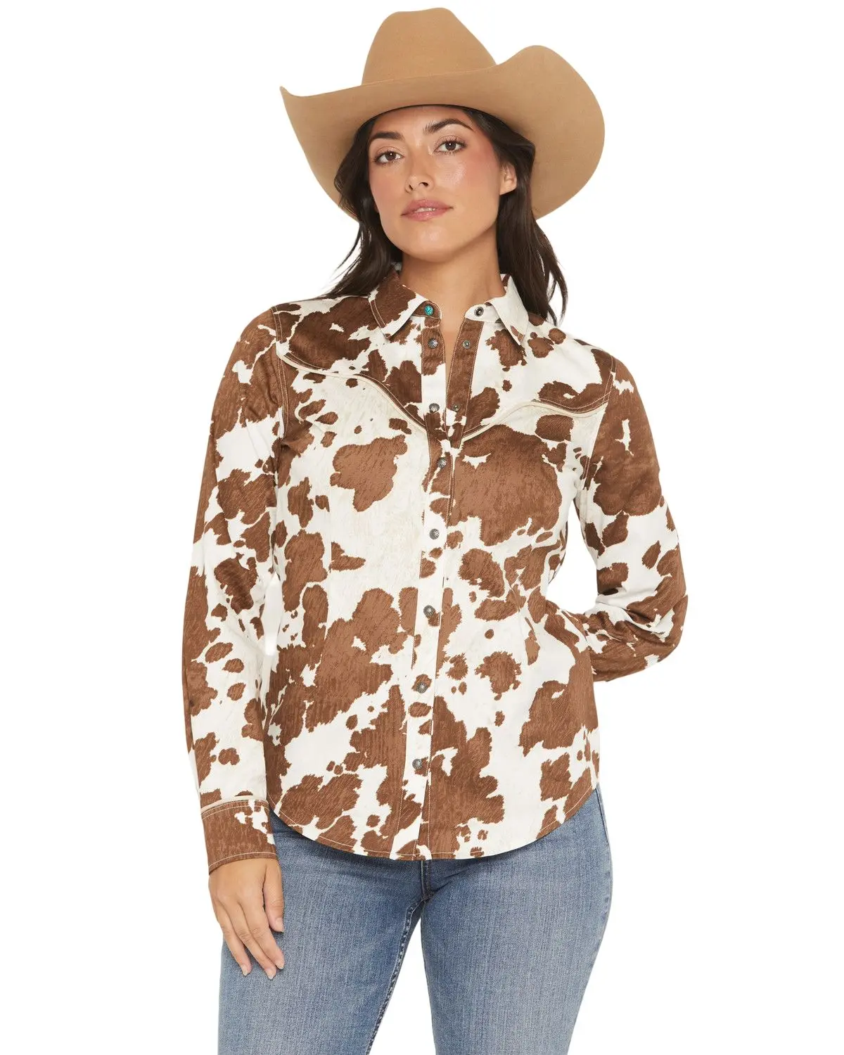 Shyanne Women's Women'S Junegrass Cow Print Long Sleeve Snap Stretch - Srho25w4-Cof