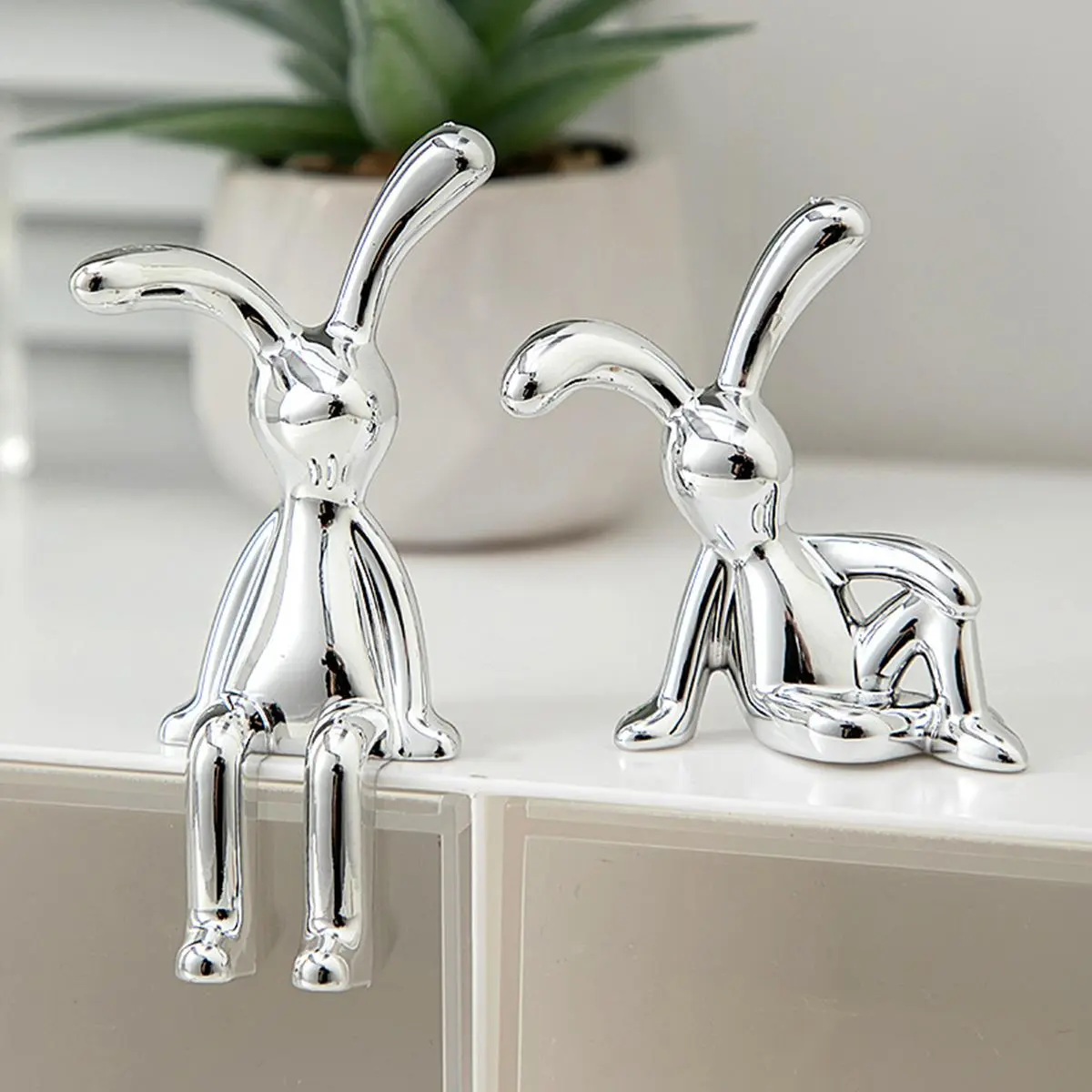 Rabbit Figurine Ornaments, Statue, Cute Collectible Figurines, Decorative Figurines, 2 Counts/set Creative Rabbit Decoration Craft, Desktop Ornament for Home Living Room Bedroom Office Car, Cute Desktop Decoration, Bunny Decorations