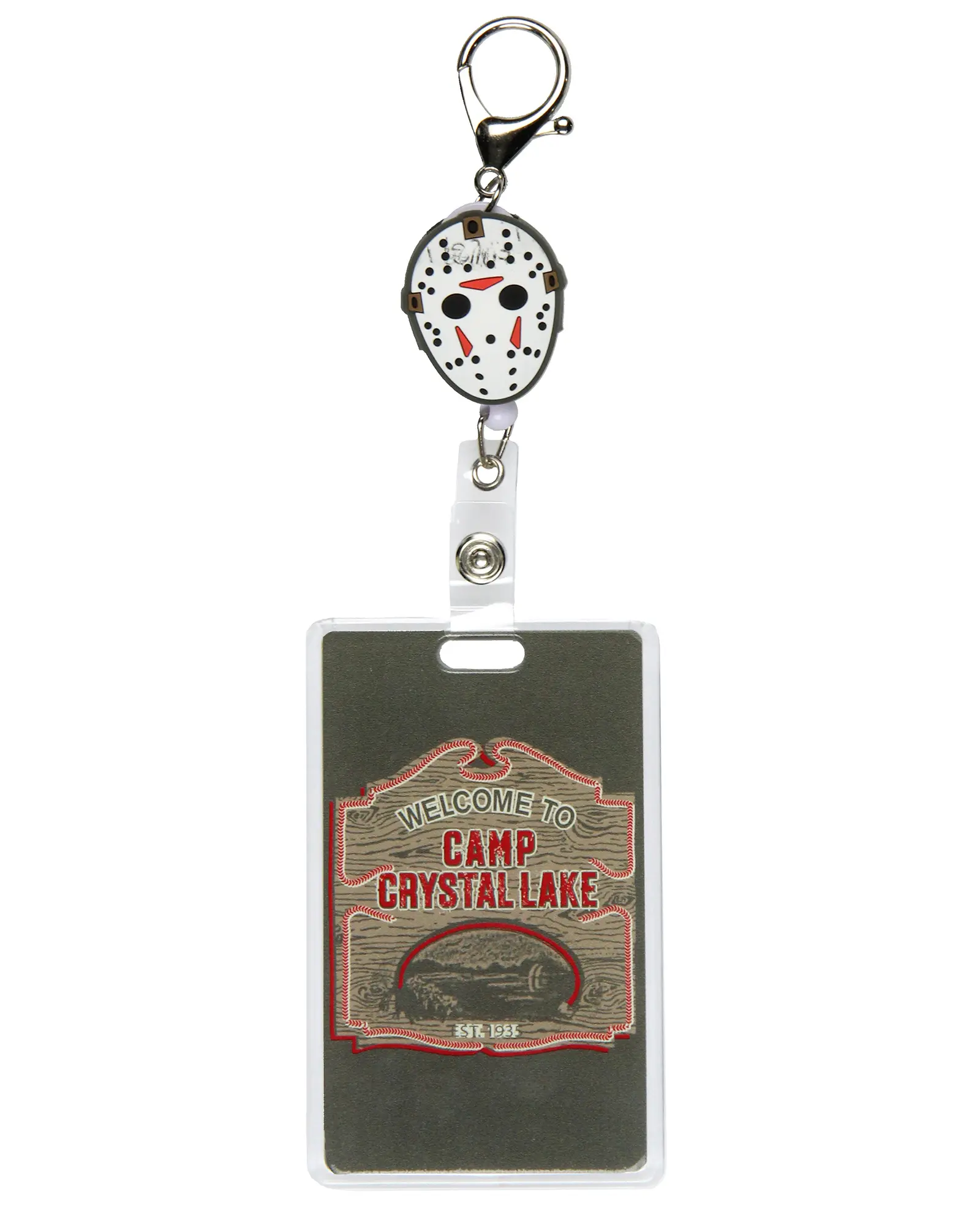 Friday The 13th Camp Crystal Lake Retractable Lanyard - Jason Voorhees Mask Horror Design, Name Tag Lanyard, ID Badge Holder, Badge Reel, ID Holder Accessory, Lanyards For Id Badges Retractable, Name Tag Lanyards