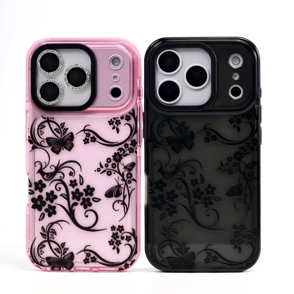 Elegant Floral Vines Pattern Four Corner Anti-Fall Phone Case Transparent Electroplated Protective Cover for iPhone 17 Pro Max Air 16 15 Plus 14 13 12 Vintage Floral Durable Protection Smartphone Casing Pink Cellphone Flower Screen Protector phone case