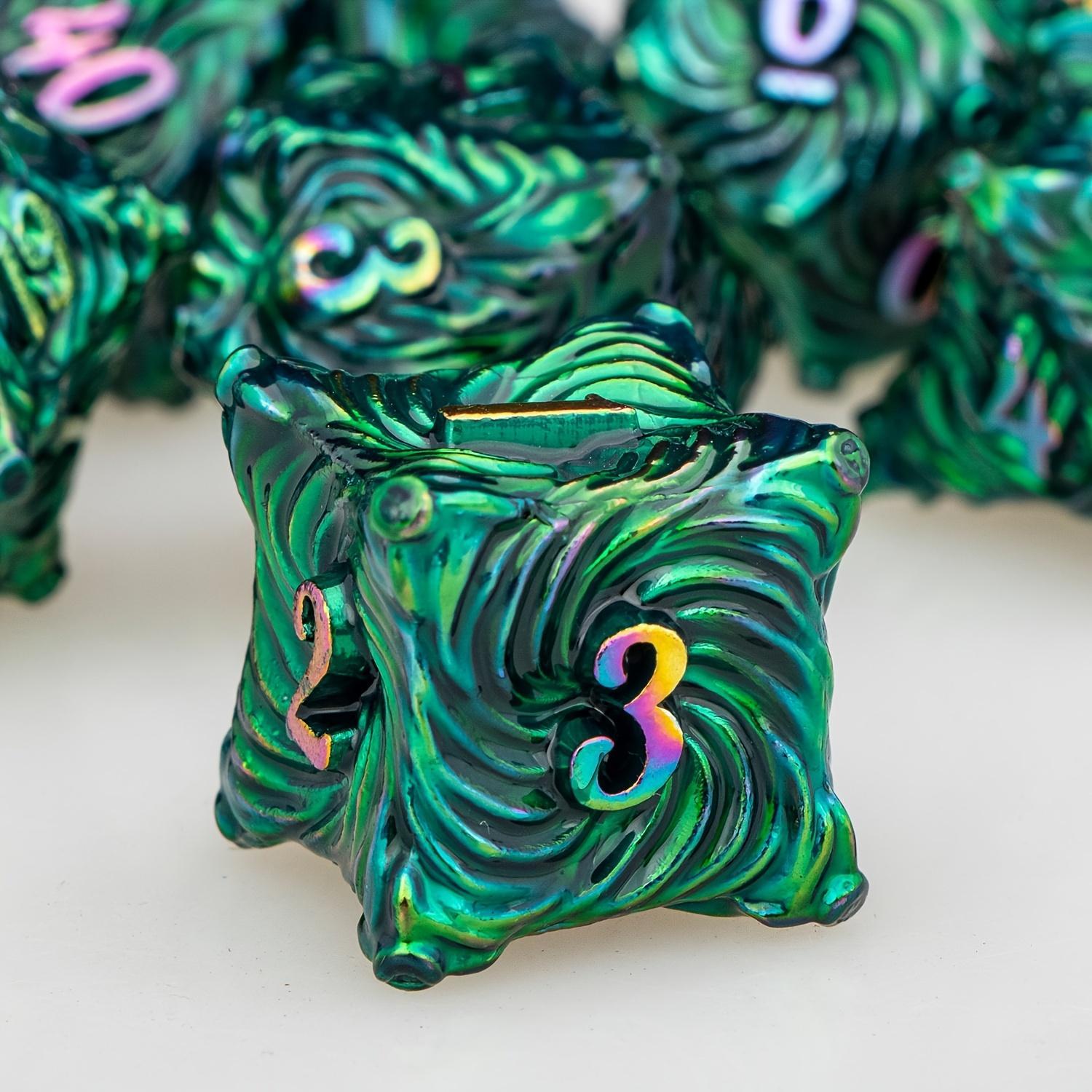 DND Metal Dice Set Blue Dungeons and Dragons Dice 7pcs Vortex Design D&D Dice Polyhedral Dice RPG D and D Role Playing Games Dice D20 D12 D10 D8 D6 D4