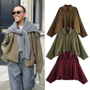 European and American Style 2025 Spring and Autumn Casual Suede Texture Turn-Down Collar Bomber Jacket Coat