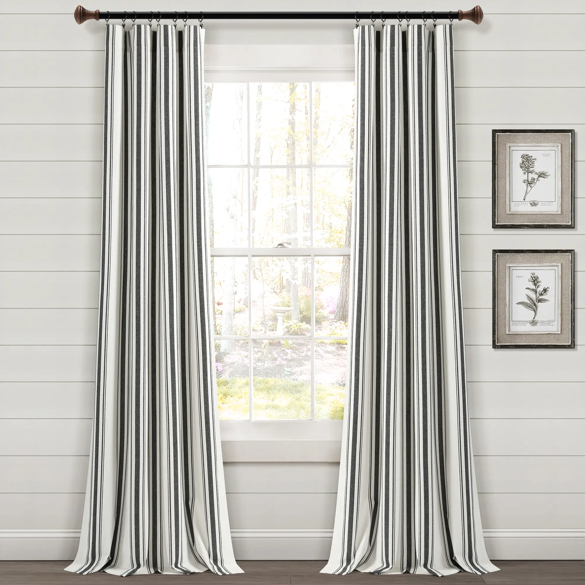 Lush Decor Farmhouse Stripe Window Curtain Panel Set, GRS Certified Eco-Friendly Recycled Cotton Blend Yarn-Dyed Vertical Stripes, 42"W x 63"L/84"L/95"L/108"L Window Hanging for Farmhouse Cottage Decor