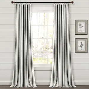 Lush Decor Farmhouse Stripe Yarn Dyed Recycled Cotton Blend Window Curtain Panel Set 42"W x 63"L/84"L/95"L/108"L Eco-Friendly GRS Certified Vertical Stripes for Farmhouse Cottage Coastal Decor