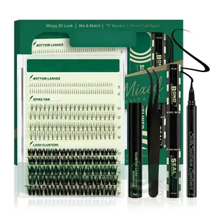 #2 Stella Kit Multi-Fairy Lash Clusters DIY At Home Makeup Type Mixed Lash Clusters Natural Spike Fan Extension Kit with Lash Bond and Seal Wet-Look