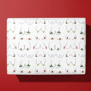 Funny Christmas Boobs Wrapping Paper, Naughty Santa Xmas Wrapping Paper, Novelty Gift Wrap Adult Humor Gift Wrap, Cheeky Holiday Wrap for Friends Women Girls Boys Men
