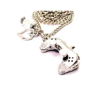 3D Video Game Controller Necklace with Small Heart
