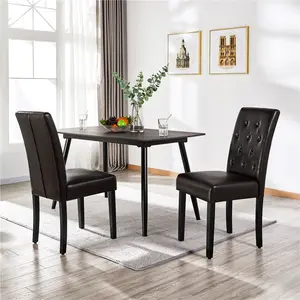 Yaheetech Faux Leather Dining Chairs, Button Tufted Dining Room Chairs with Rubber Wood Legs, Mid-Century Accent Dinner Chair for Living Room/Kitchen