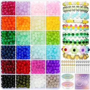 Sunlode Glass Beads for Bracelets 1400pcs Bracelet Making Kit 6mm Glass Bead for Jewelry Making Bracelet Beads 24 Colors Crystal Beads Adult Jewelry Making Supplies Round Glass Beads for Crafts